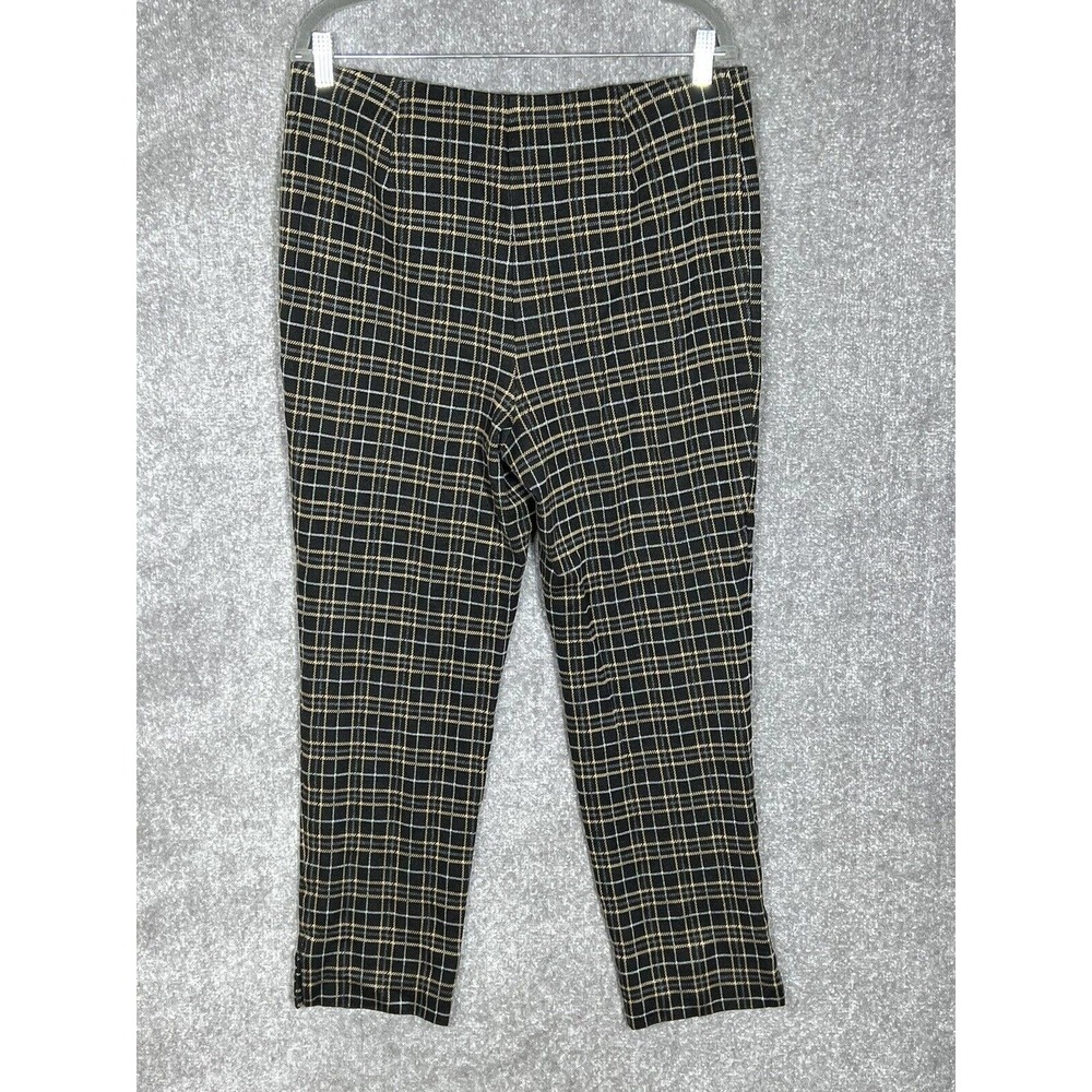 J‎ Jill Ponte Slim Leg Pull On Pants Womens Large Stretch Plaid Black Brown Gray